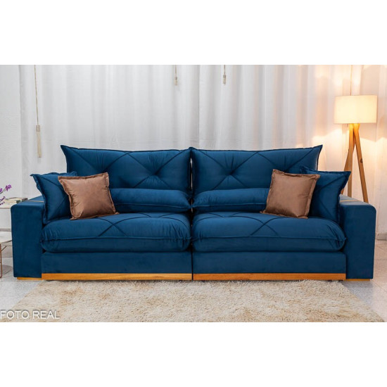 Sof� Retr�til Reclin�vel Gran Bello 2,90m Veludo Azul - Molas Ensacadas