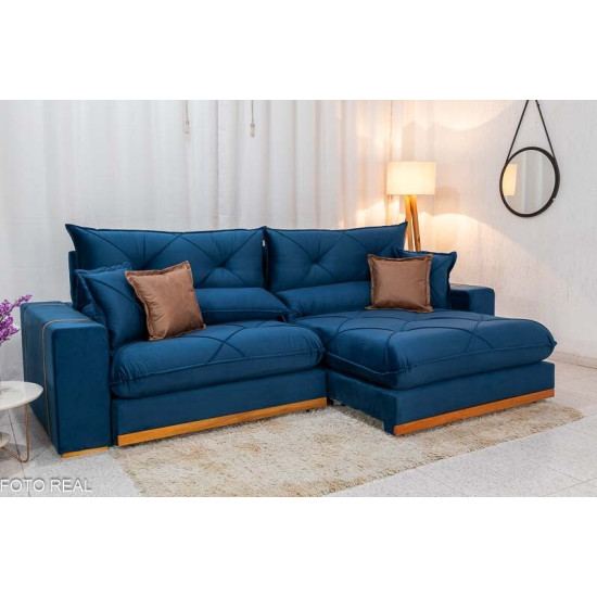 Sof� Retr�til Reclin�vel Gran Bello 2,90m Veludo Azul - Molas Ensacadas