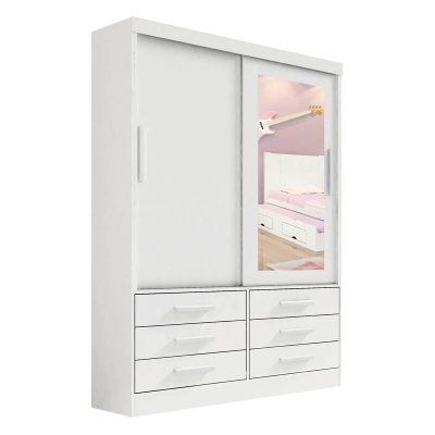 Combo - Roupeiro Mer�dian 2 Pts Branco + C�moda Firenze Branco + Cama Mil�nio Branca + Cama Auxiliar 2 Gavetas Branca - D Doro