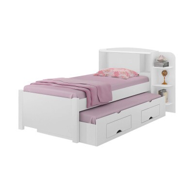 Roupeiro Merdian Branco 2 Portas + Cmoda Firenze Branco + Cama Solteiro Milnio Branca + Cama Auxiliar 2 Gavetas Branca - D Doro