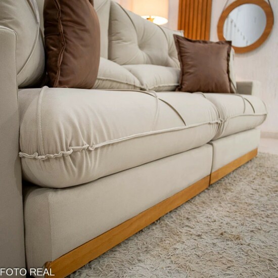 Sof� Retr�til Reclin�vel Gran Bello 2.90m Veludo Bege 01- Molas Ensacadas