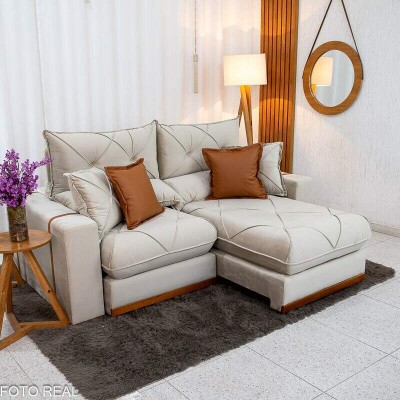 Sof� Retr�til Reclin�vel Gran Bello 2.00m Veludo Bege - Molas Ensacadas Pocket