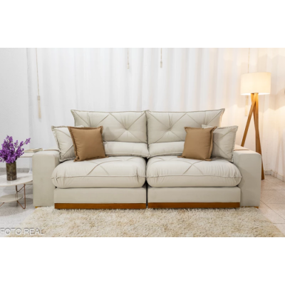 Sof Retrtil Reclinvel Gran Bello 2.00m Veludo Bege Escuro - Molas Ensacadas Pocket