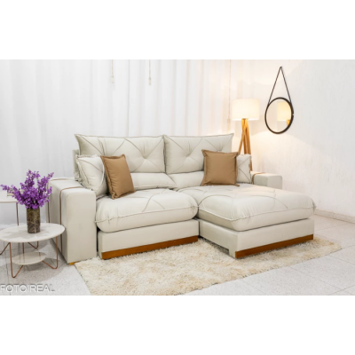 Sof Retrtil Reclinvel Gran Bello 2.00m Veludo Bege Escuro - Molas Ensacadas Pocket