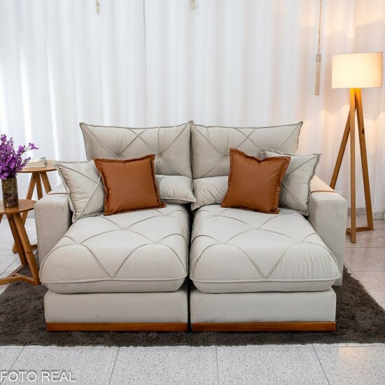 Sof� Retr�til Reclin�vel Gran Bello 2.00m Veludo Bege - Molas Ensacadas Pocket