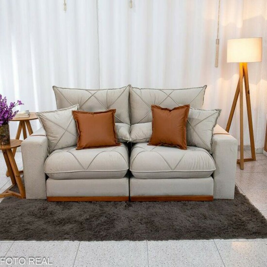 Sof� Retr�til Reclin�vel Gran Bello 2.00m Veludo Bege - Molas Ensacadas Pocket