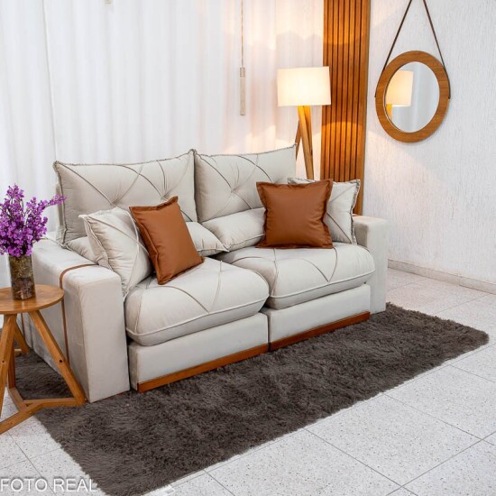 Sof� Retr�til Reclin�vel Gran Bello 2.00m Veludo Bege - Molas Ensacadas Pocket
