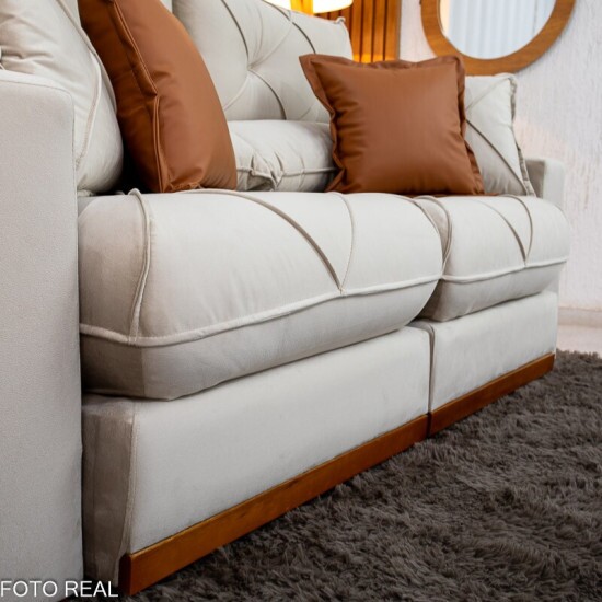 Sof� Retr�til Reclin�vel Gran Bello 2.00m Veludo Bege - Molas Ensacadas Pocket