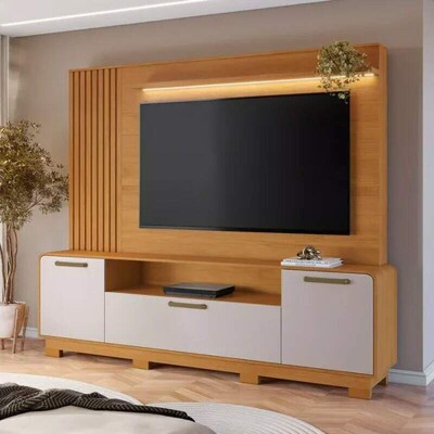 Home Apego Cinamomo/Off C/ Luminria LED e Detalhe Ripado TV at 65 Polegadas Larg. 2.00m - JCM