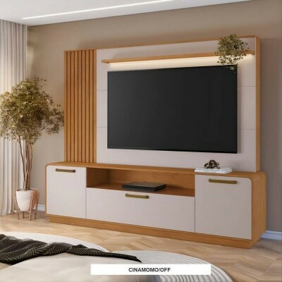 Home Apego Cinamomo/Off C/ Lumin�ria LED e Detalhe Ripado TV at� 65