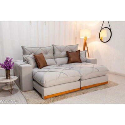 Sof� Retr�til Reclin�vel Gran Bello 2.30m Linho Cinza 31 - Molas Ensacadas Pocket