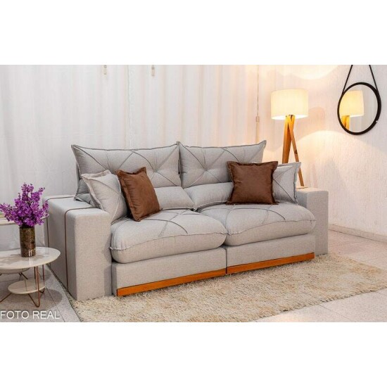 Sof� Retr�til Reclin�vel Gran Bello 2.30m Linho Cinza 31 - Molas Ensacadas Pocket
