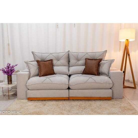 Sof� Retr�til Reclin�vel Gran Bello 2.30m Linho Cinza 31 - Molas Ensacadas Pocket