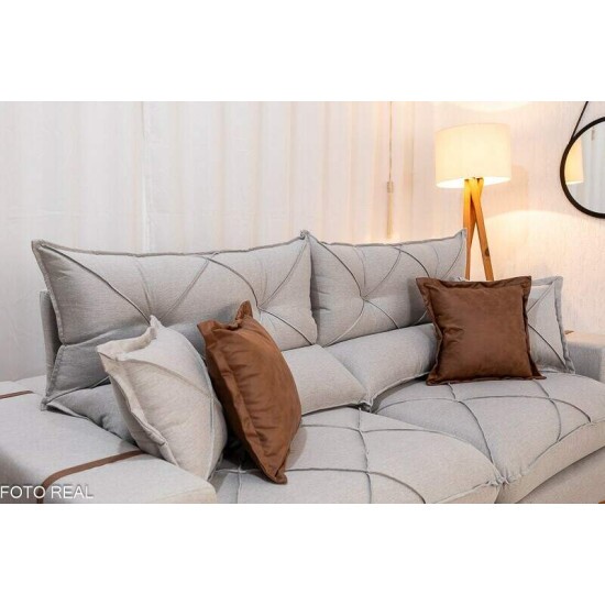Sof� Retr�til Reclin�vel Gran Bello 2.30m Linho Cinza 31 - Molas Ensacadas Pocket