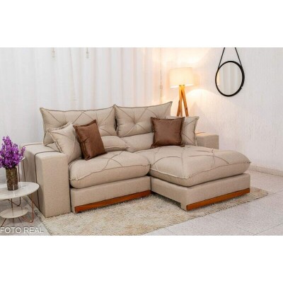 Sof� Retr�til Reclin�vel Gran Bello 2.30m Linho Bege 30 - Molas Ensacadas Pocket