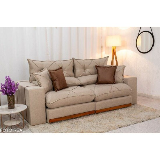 Sof� Retr�til Reclin�vel Gran Bello 2.30m Linho Bege 30 - Molas Ensacadas Pocket
