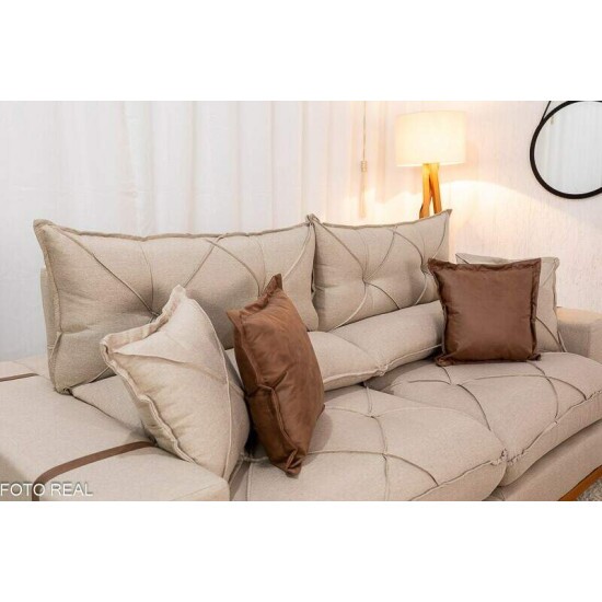 Sof� Retr�til Reclin�vel Gran Bello 2.30m Linho Bege 30 - Molas Ensacadas Pocket