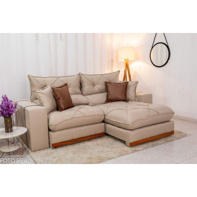 Sof� Retr�til Reclin�vel Gran Bello 2.50m Linho Bege - Molas Ensacadas