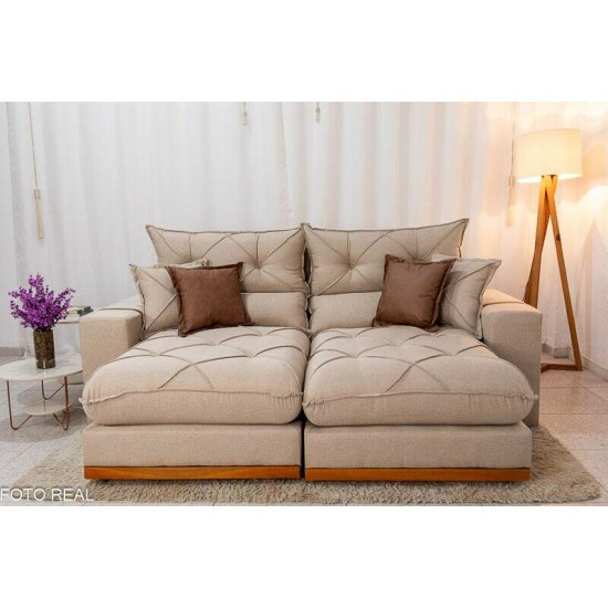 Sof� Retr�til Reclin�vel Gran Bello 2.50m Linho Bege - Molas Ensacadas