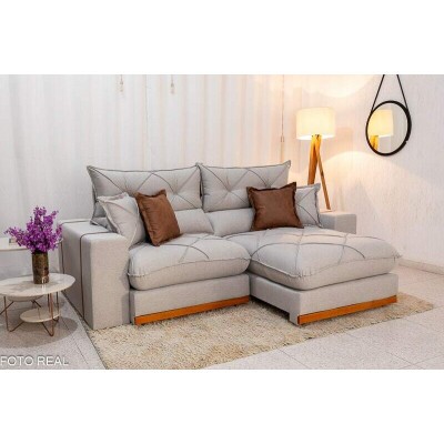 Sof� Retr�til Reclin�vel Gran Bello 2.50m Linho Cinza - Molas Ensacadas