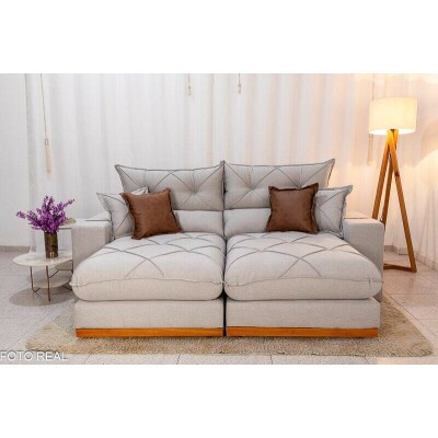 Sof� Retr�til Reclin�vel Gran Bello 2.50m Linho Cinza - Molas Ensacadas