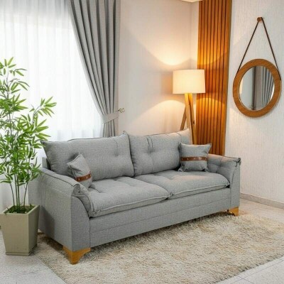Sof� 3 Lugares Creta Linho Cinza 27 Larg. 2.00m - Molas bonnel