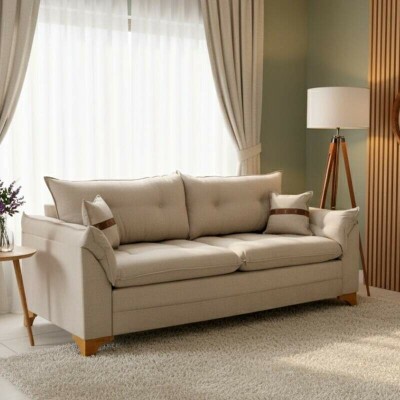 Sof� 3 Lugares Creta Linho Bege 24 Larg. 2.00m - Molas bonnel