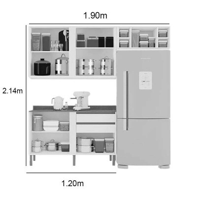 Balco Prola Cinamomo/Off 1.20m + Areo 2 Portas 1.20m Cinamomo/Off + Armrio de Geladeira Prola Cinamomo - Sallto