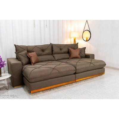 Sof� Retr�til Reclin�vel Gran Bello 2.90m Linho Marrom - Molas Ensacadas