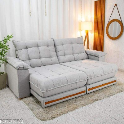 Sof� Retr�til Reclin�vel Barcelona 2.30m Linho Cinza 461 - D33 e Molas Ensacadas