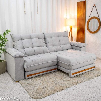 Sof� Retr�til Reclin�vel Barcelona 2.50m Linho Cinza 461 - D33 e Molas Ensacadas