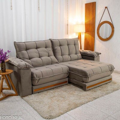 Sof Retrtil Reclinvel Barcelona 2.50m Veludo Cinza 319 - D28 e Molas Ensacadas