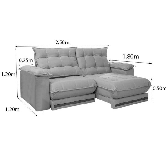 Sof� Retr�til Reclin�vel Barcelona 2,50m Veludo Preto 322 - D33 e Molas Ensacadas