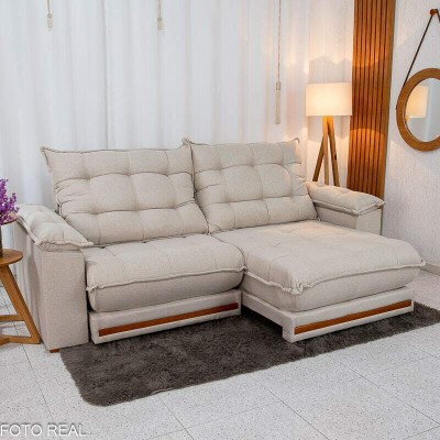 Sof� Retr�til Reclin�vel Barcelona 2.30m Linho Bege 459 - D33 e Molas Ensacadas Pocket