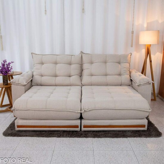 Sof� Retr�til Reclin�vel Barcelona 2,30m Linho Bege 459 - D33 e Molas Ensacadas