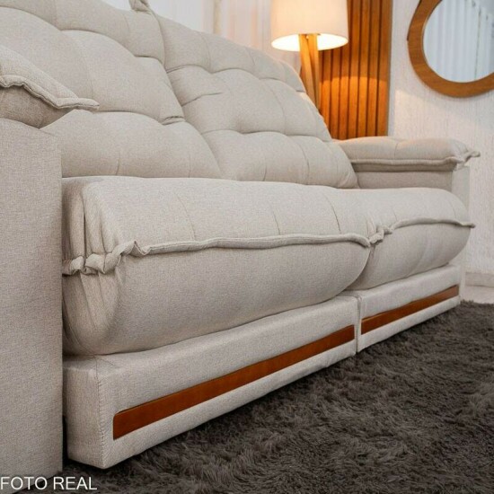 Sof� Retr�til Reclin�vel Barcelona 2,30m Linho Bege 459 - D33 e Molas Ensacadas