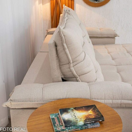 Sof� Retr�til Reclin�vel Barcelona 2,30m Linho Bege 459 - D33 e Molas Ensacadas