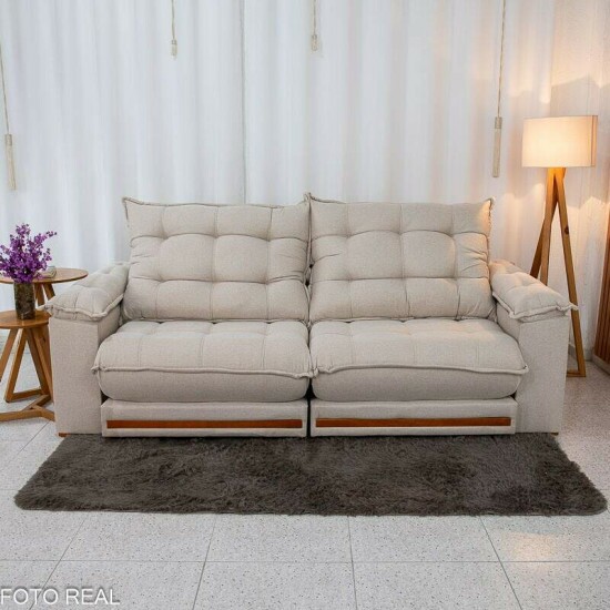 Sof� Retr�til Reclin�vel Barcelona 2,30m Linho Bege 459 - D33 e Molas Ensacadas