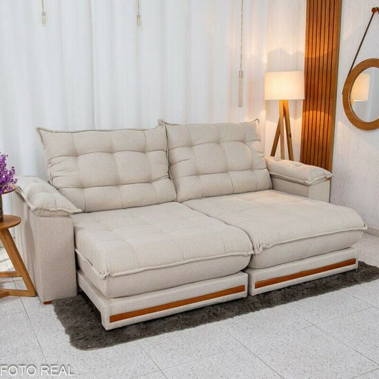 Sof� Retr�til Reclin�vel Barcelona 2,30m Linho Bege 459 - D33 e Molas Ensacadas