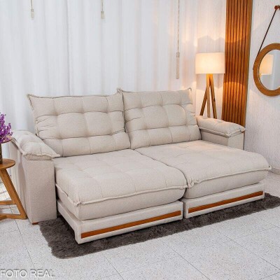 Sof� Retr�til Reclin�vel Barcelona 2.50m Linho Bege 459 - D33 e Molas Ensacadas