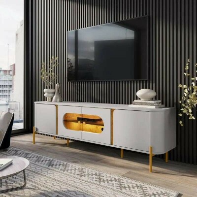 Rack Bancada Juquehy Larg. 1.80m Off/Nature C/LED para TV at� 75