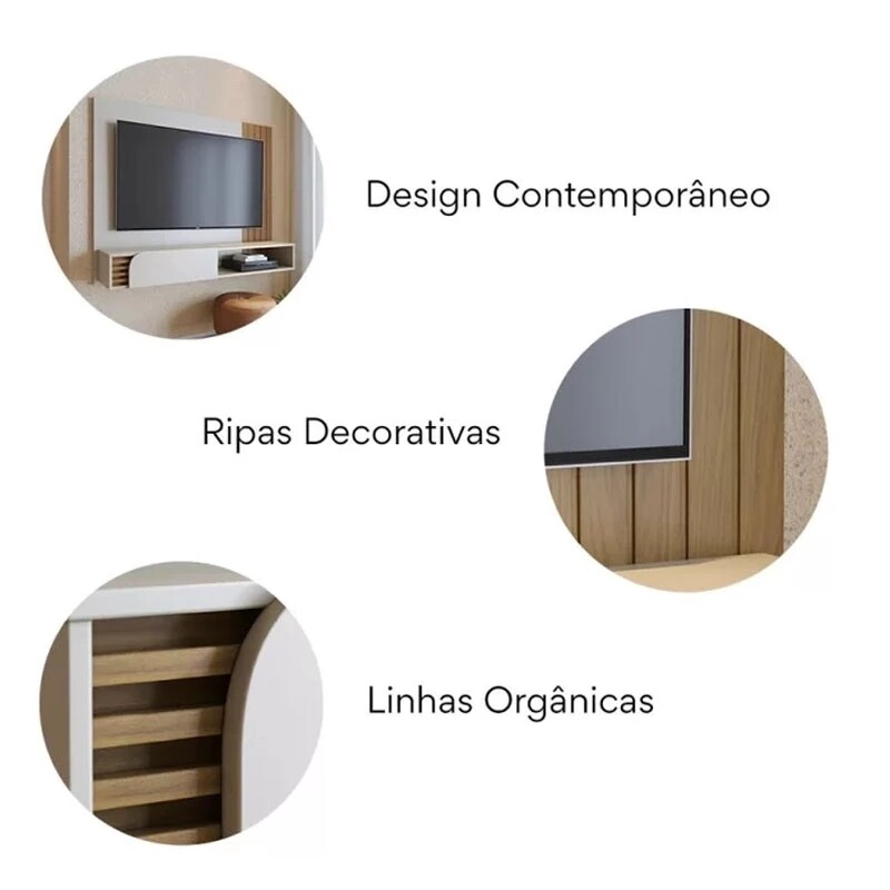 Home Suspenso Jurerê Larg. 1.60m Off/Freijó Para TV até 60