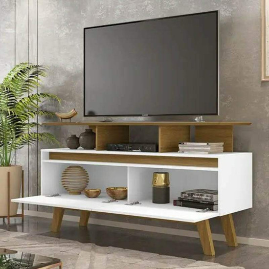 Rack Bancada 1,20m Rubi Cinamomo/Branco para TV at� 50\" - Bechara