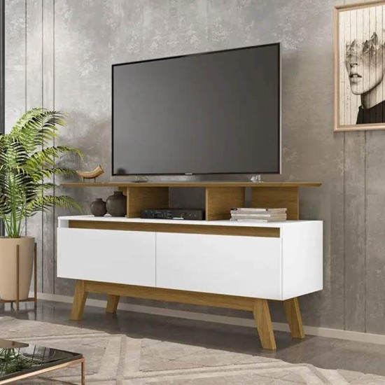 Rack Bancada 1,20m Rubi Cinamomo/Branco para TV at� 50\" - Bechara