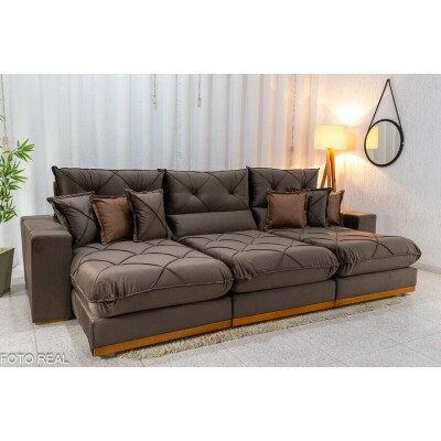 Sof� Retr�til Reclin�vel Gran Bello 3,20m Veludo Marrom - Molas Ensacadas