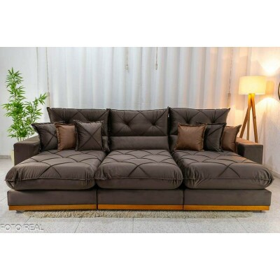 Sof� Retr�til Reclin�vel Gran Bello 3,20m Veludo Marrom - Molas Ensacadas