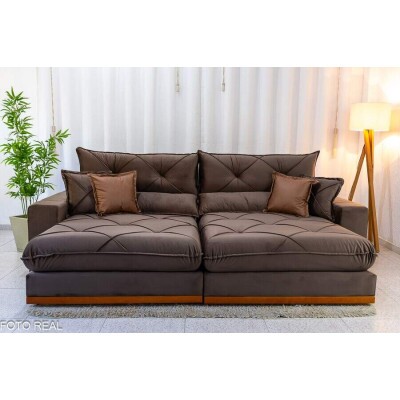 Sof� Retr�til Reclin�vel Gran Bello 2.90m Veludo Marrom - Molas Ensacadas