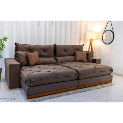 Sof� Retr�til Reclin�vel Gran Bello 2.90m Veludo Marrom - Molas Ensacadas