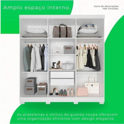Guarda-roupa 1,80m Recife Branco 6 Portas 2 Gavetas com P�s - Sall�to