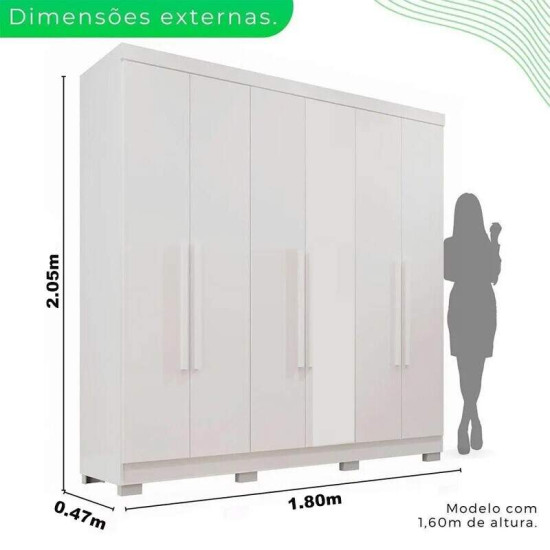 Guarda-roupa Casal 1,80m Recife Branco 6 Portas 2 Gavetas com P�s - Sall�to